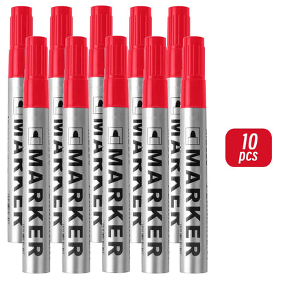 Permanent Paint Marker Pen Waterproof Black Pen for Tyre Oily Markers Quick Drying Signature Pen Stationery Supplies - 10 red
