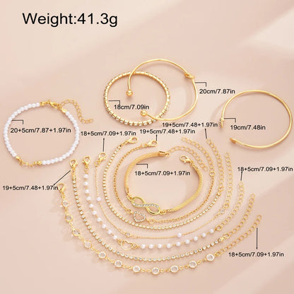 11 Pcs Boho Pearl Crystal Heart Infinity Sign Bracelets for Women Vintage Elegant Gold Color Bracelets Sets New Vacation Jewe