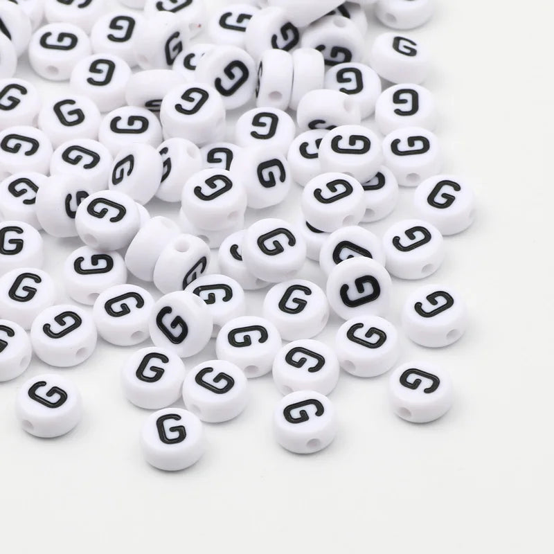 50/100pcs/lot 7x4mm White Round A-Z Alphabet Letter Acrylic Loose Spacer Beads for Jewelry Making Diy Bracelet Accessories - 
