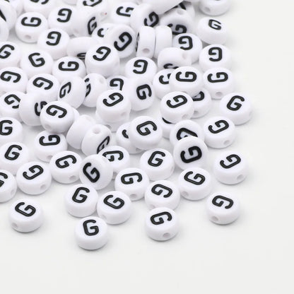 50/100pcs/lot 7x4mm White Round A-Z Alphabet Letter Acrylic Loose Spacer Beads for Jewelry Making Diy Bracelet Accessories - 