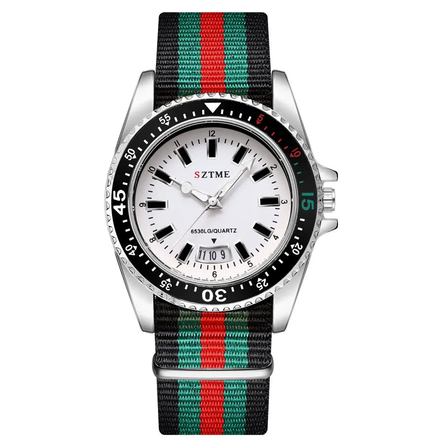 New fashionable men's nylon strap calendar watch, luxurious and simple business men's and women's night light quartz watch - 