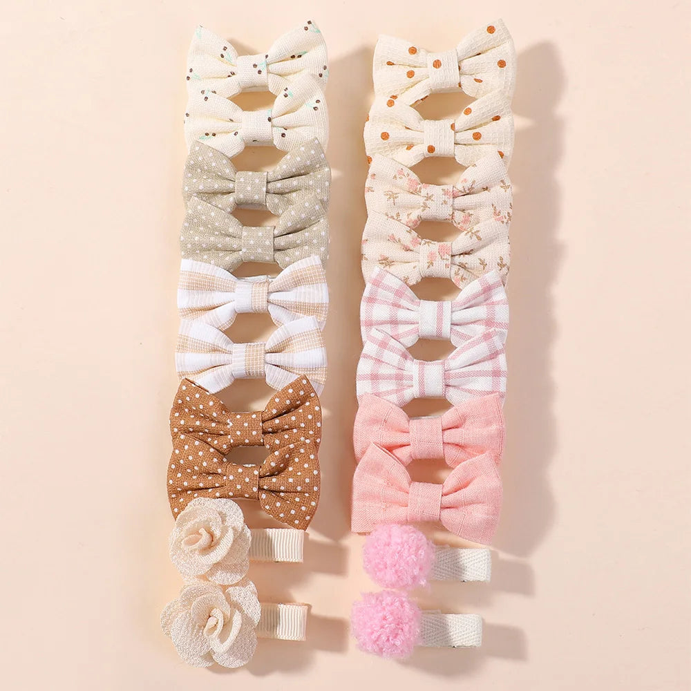 20pcs/set Lovely Kids Bows Hair Clips for Girls Barrette Boutique Full Coverage Fabric Children's Headwear Baby Hair Accessor