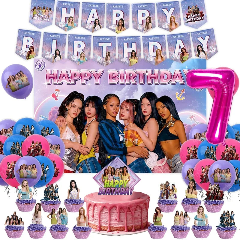 New Katseye Birthday Decoration Superstar Party Favors Stickers Poster Balloons Backdrop Banner Cake Decoration Baby Showe Gi