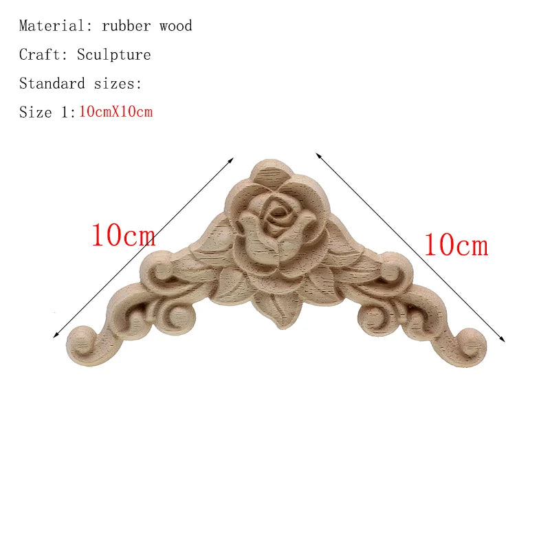 1Pc Unique Natural Floral Wood Carved Wooden Figurines Crafts Corner Appliques Frame Wall Door Furniture Woodcarving Decorati
