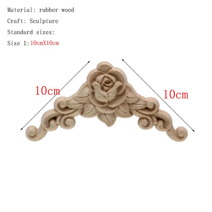 1Pc Unique Natural Floral Wood Carved Wooden Figurines Crafts Corner Appliques Frame Wall Door Furniture Woodcarving Decorati