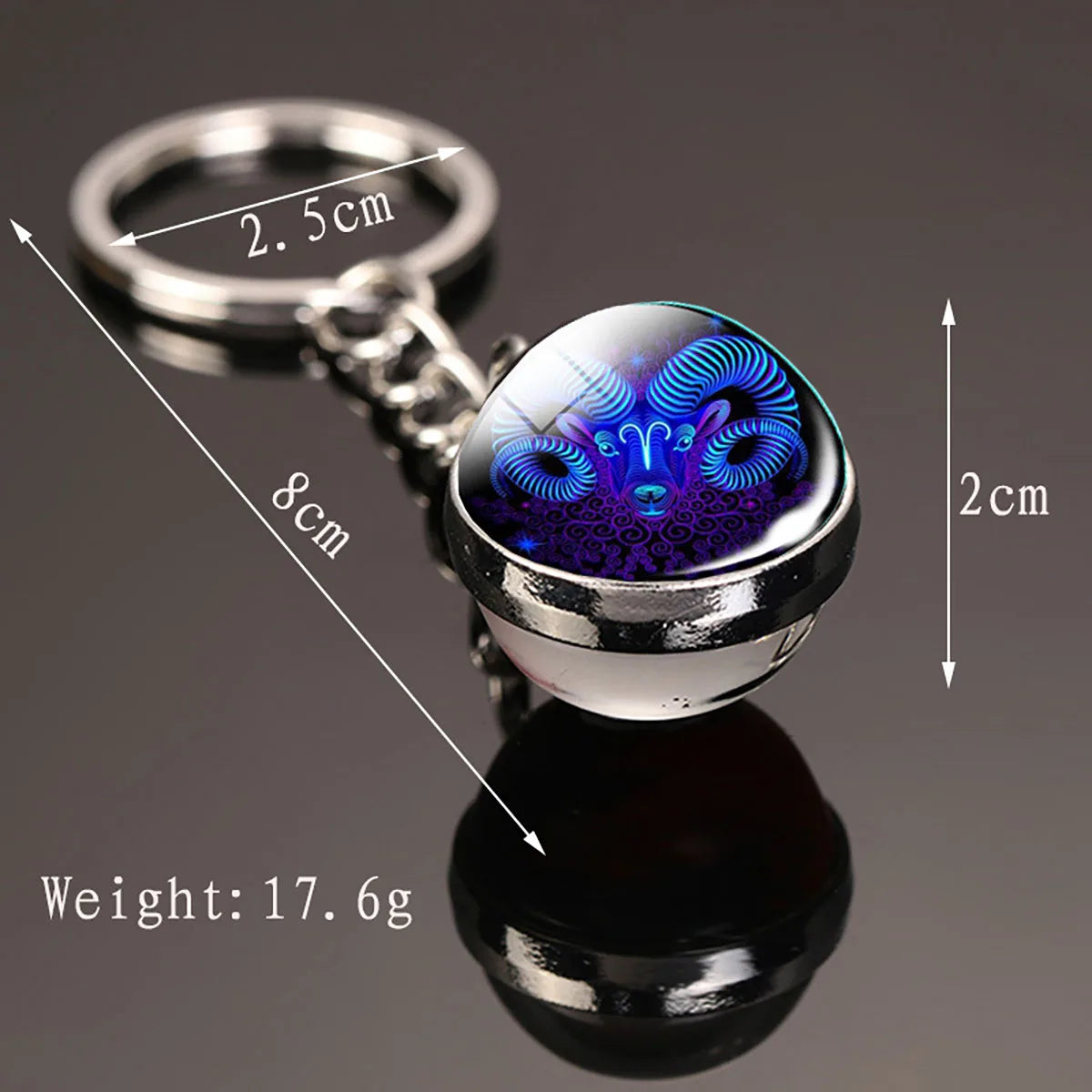 12 Constellation Key Chain Luminous Double Sided Glass Ball Pendant 12 Zodiac Key Chain Fashion Birthday Gift for Men and Wom
