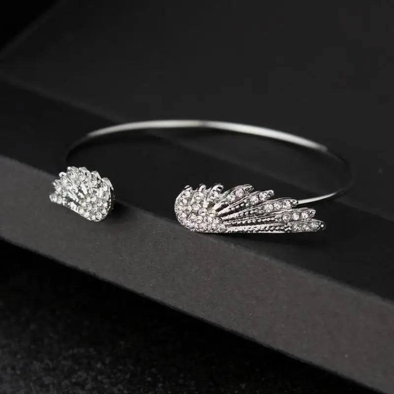 Korean Fashion Jewelry Angel Wing Rhinestones Bracelet Personality Alloy Open Wings Bracelet Feather Bracelet Bracelets &bang
