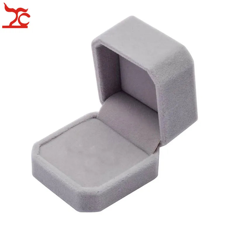 Square Wedding Velvet Earrings Ring Box Amazing Engagement Party Earring Jewelry Display Gift Case - GREY
