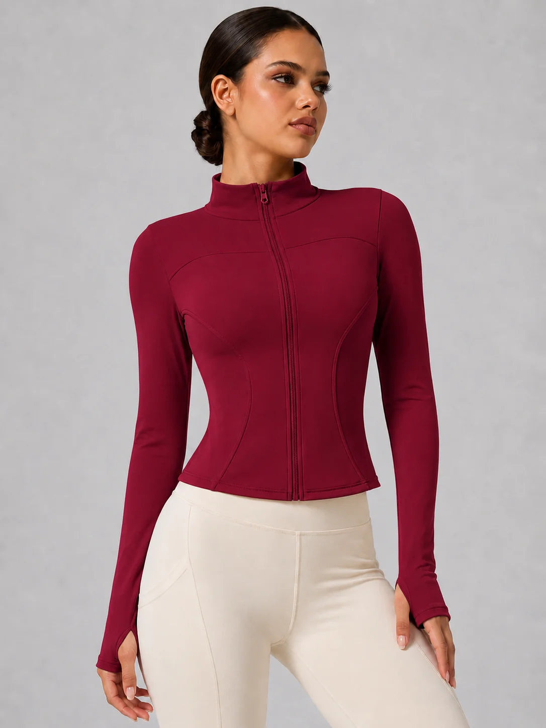 Women's Full-Zip Yoga Jacket, Slim Fit Long Sleeve Athletic Top with Thumb Holes, Lightweight Stretchy Workout Jacket for Run