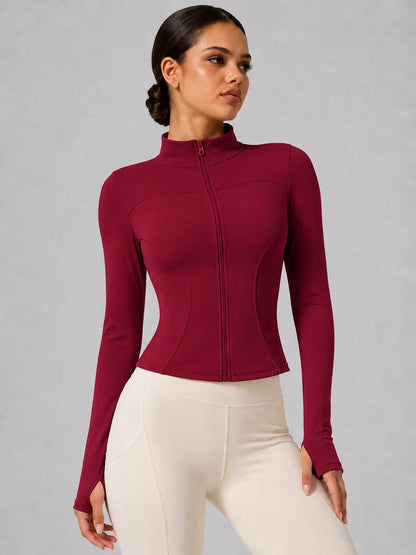 Women's Full-Zip Yoga Jacket, Slim Fit Long Sleeve Athletic Top with Thumb Holes, Lightweight Stretchy Workout Jacket for Run