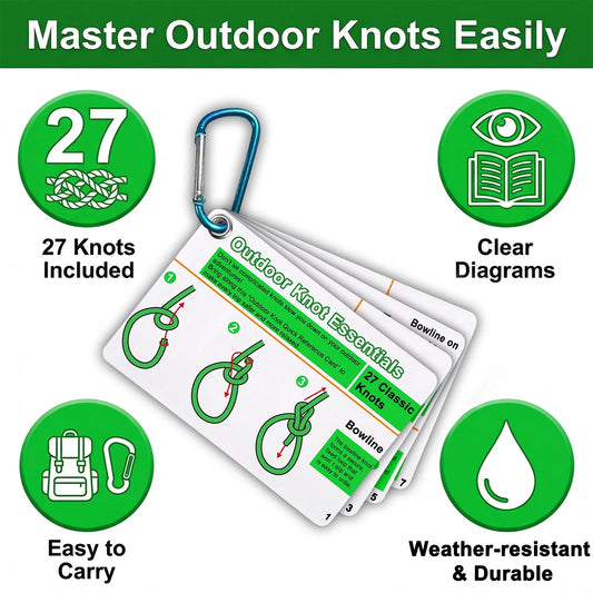 Rock Climbing Knot Cards Includes 27 Rope Knots,with Mini Carabiner to Clipping,Waterproof Knot Tying Cards Ultimate Knot Gui