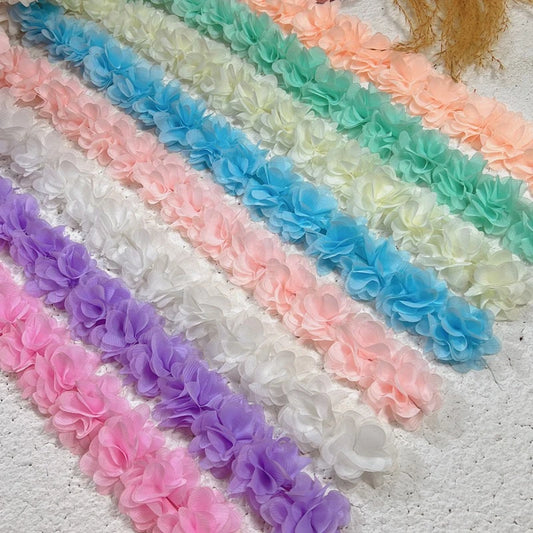 1 Yard Width 5cm 3D Chiffon Flowers Lace Trim Multicolor DIY Lace Ribbon Decor Clothes Accessories Craft Sewing Fabric Suppli