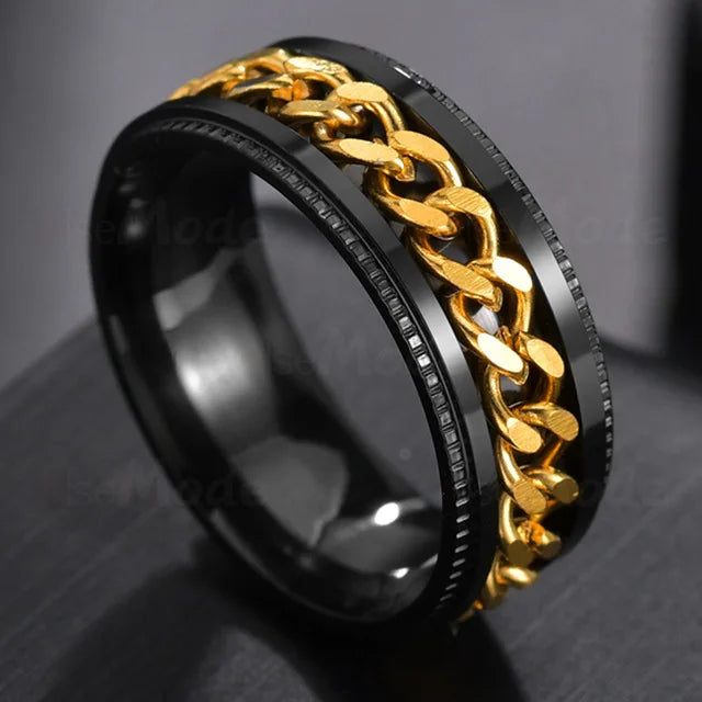 Cool Stainless Steel Rotatable Men Ring Spinner Chain Punk Women Jewelry for Party Gift - R259-hj / 10