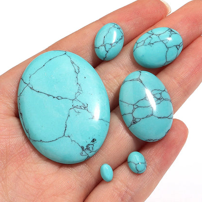 2-10pcs Natural Blue Turquoise Cabochons Oval Flat Back Cabochon Loose Beads For Jewelry Making DIY Ring Necklace Accessories