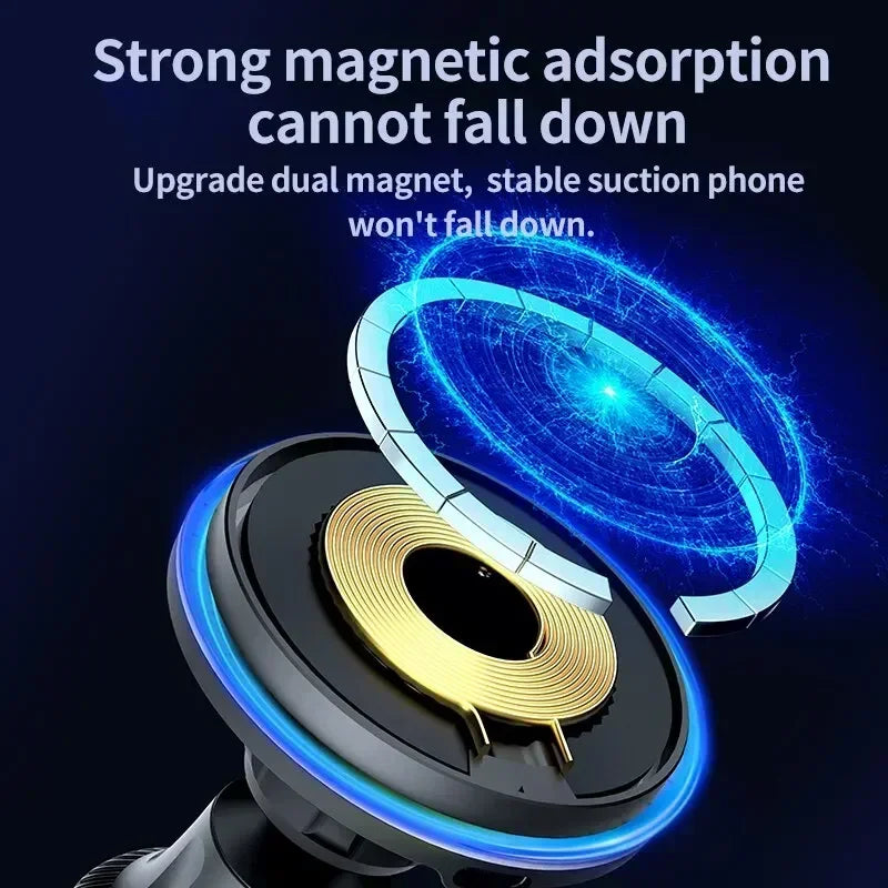 30W Magnetic Car Wireless Chargers RGB LED Light For iPhone 12 13 14 15 Pro Max Phone Holder Stand Mount Fast Charging Statio