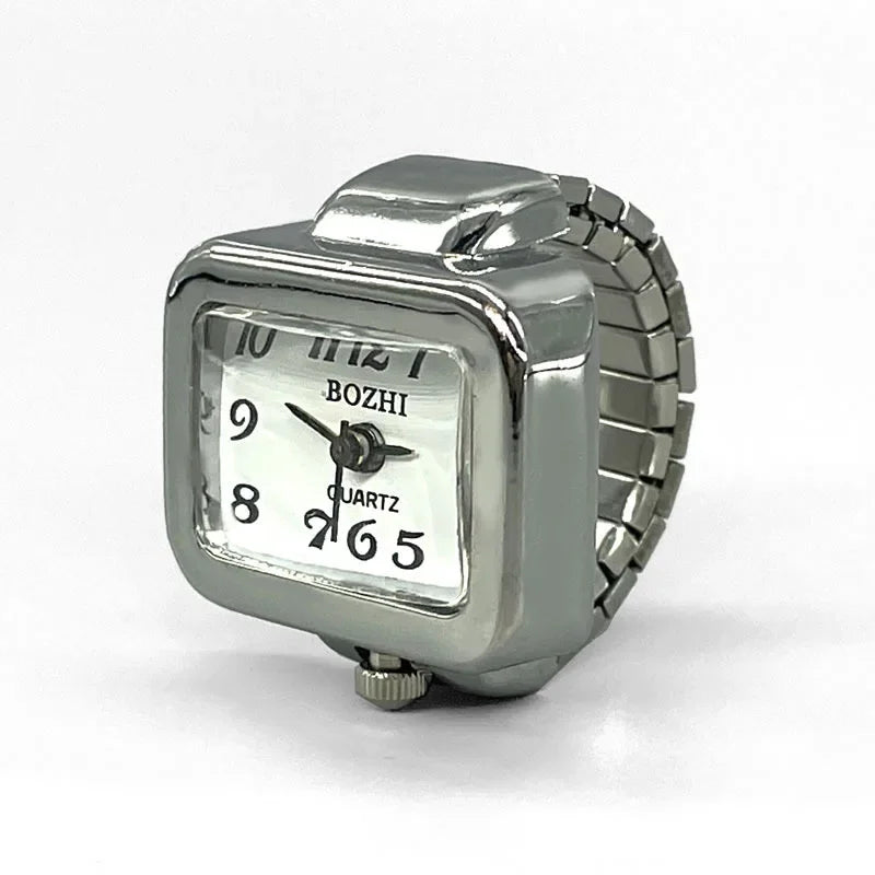 Vintage Punk Finger Watch Mini Elastic Strap Alloy Watches Couple Rings Jewelry Clock Retro Roman Quartz Watch Rings Women Me