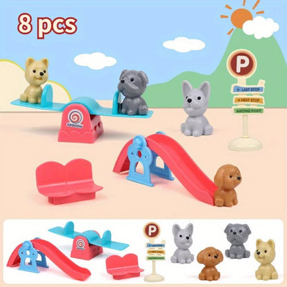 Cute Dog Pet Basket Family Toys Dog Doll Set Cage Toys Scene Playing Toys Christmas Decoration Thanksgiving Gifts color rando