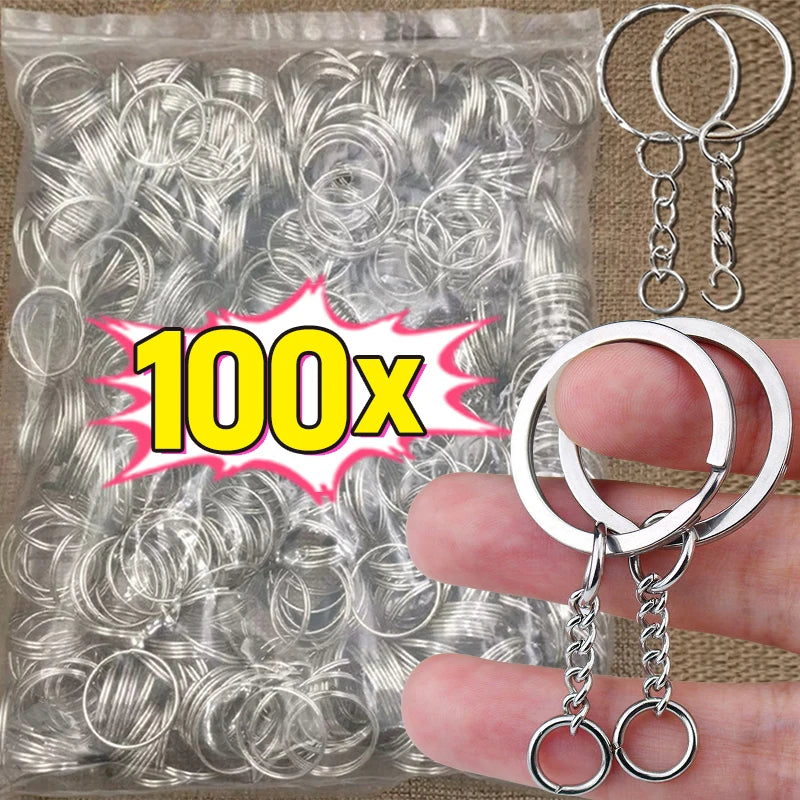 50/100pcs Stainless Steel Metal Blank Keyring Keychain Split Rings DIY Keyfob Keys Ring Lobster Clasp Key Pendant Chains Buck