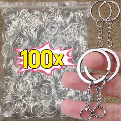 50/100pcs Stainless Steel Metal Blank Keyring Keychain Split Rings DIY Keyfob Keys Ring Lobster Clasp Key Pendant Chains Buck