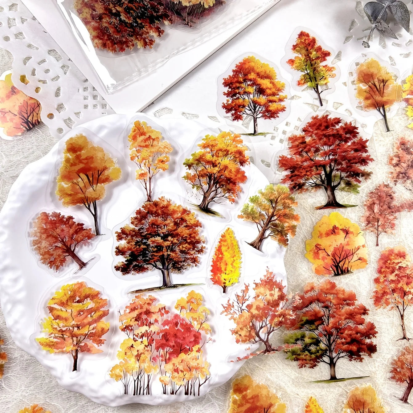 JIANQI 40pcs/pack Many Tree Materials stickers Four Season Decor DIY Hand Account Diary Scrapbooking Album Stickers Craft - D