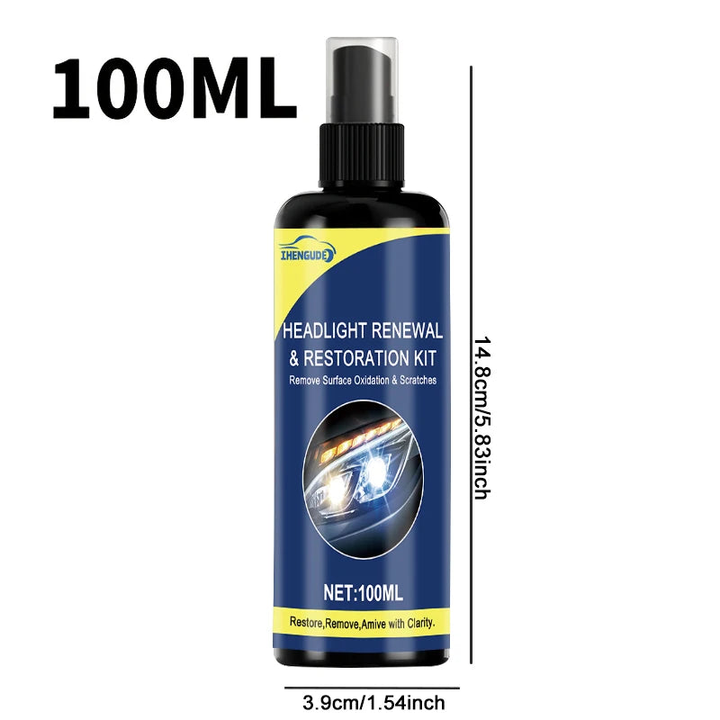 100ml Ceramic Headlight Restoration Spray, Premium Car Headlight Repair Tool - Removes Yellowing and Oxidation, Restores Clar