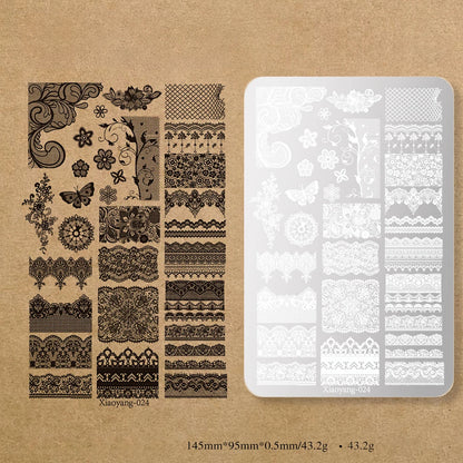 14.5*9.5 Lace Metal Nail Art Stamping Template with Flower Butterfly Printing for Manicure DIY Stainless Steel Tools