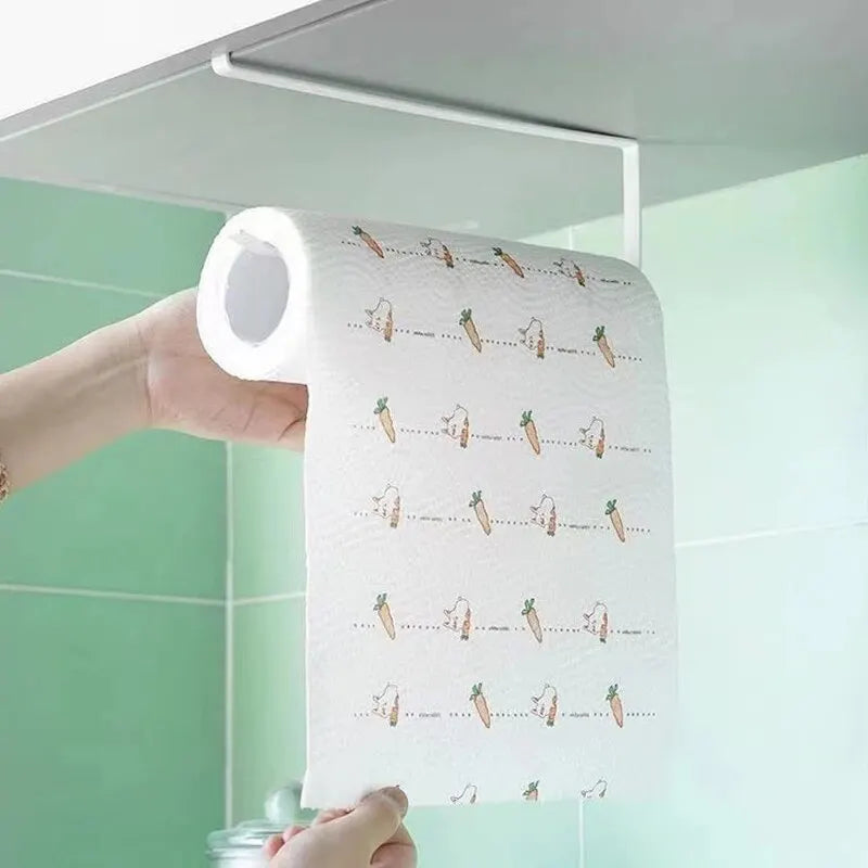 Paper Roll Holder Towel Rack Cling Film Storage Rack Bathroom No Punching Storage Rack Hanging Shelf Kitchen Tissue Accessori