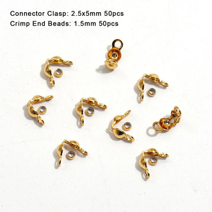 100pcs/lot Stainless Steel Gold Plated Connector Clasp Crimp End Beads For Bracelet Necklace Chains DIY Jewelry Making Suppli