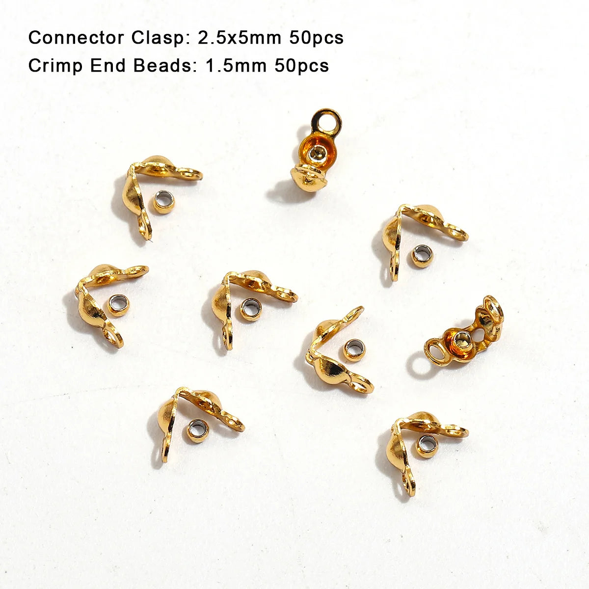 100pcs/lot Stainless Steel Gold Plated Connector Clasp Crimp End Beads For Bracelet Necklace Chains DIY Jewelry Making Suppli