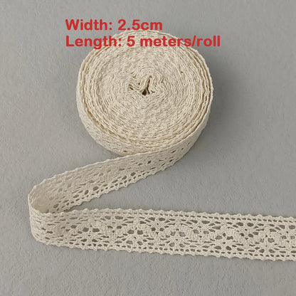 5M Cotton Lace Trim Sewing Crochet Lace Ribbon Beige Trim Lace Ribbon DIY Wedding Party Christmas Gift Decor Sewing Craft Sup