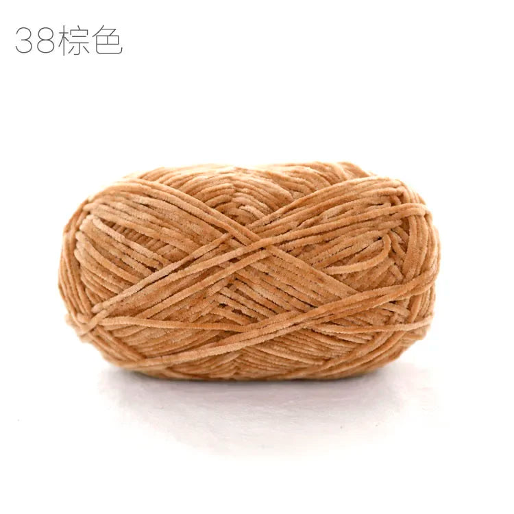 Pear Lustre Chenille Yarn 148Meters/Skein 2mm Thin Pleuche Wool Rope for Hand Crochet Dolls Shoes Materials - 38 brown