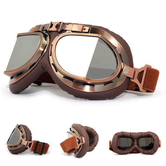 Vintage Leather Motorcycle Dirt Bike Goggles Pilot Motorbike Retro Jet Helmet Eyewear Glasses Outdoor Sports Goggle Glasses