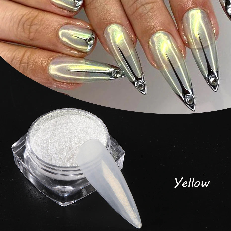 Moonlight Pearl White Nails Glitter Dust Chrome Aurora White Rubbing on Powder Shell Mirror Pigment Nail Art Supplies Decorat