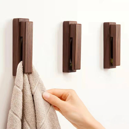 Nordic Wood Wooden Hook Strong Adhesive Punch Free Wood Wall Hook Door Hanger Coat Peg Key Decor Holder Bathroom