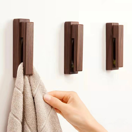 Nordic Wood Wooden Hook Strong Adhesive Punch Free Wood Wall Hook Door Hanger Coat Peg Key Decor Holder Bathroom