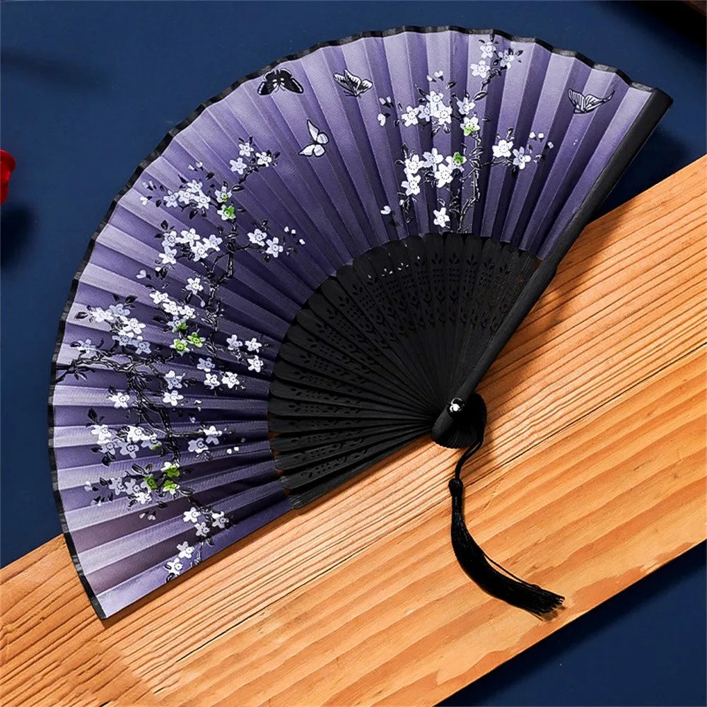 Vintage Silk Folding Hand Fan Chinese Japanese Bamboo Fans Craft Gifts Women Dance Performance Props Home Decoration Ornament