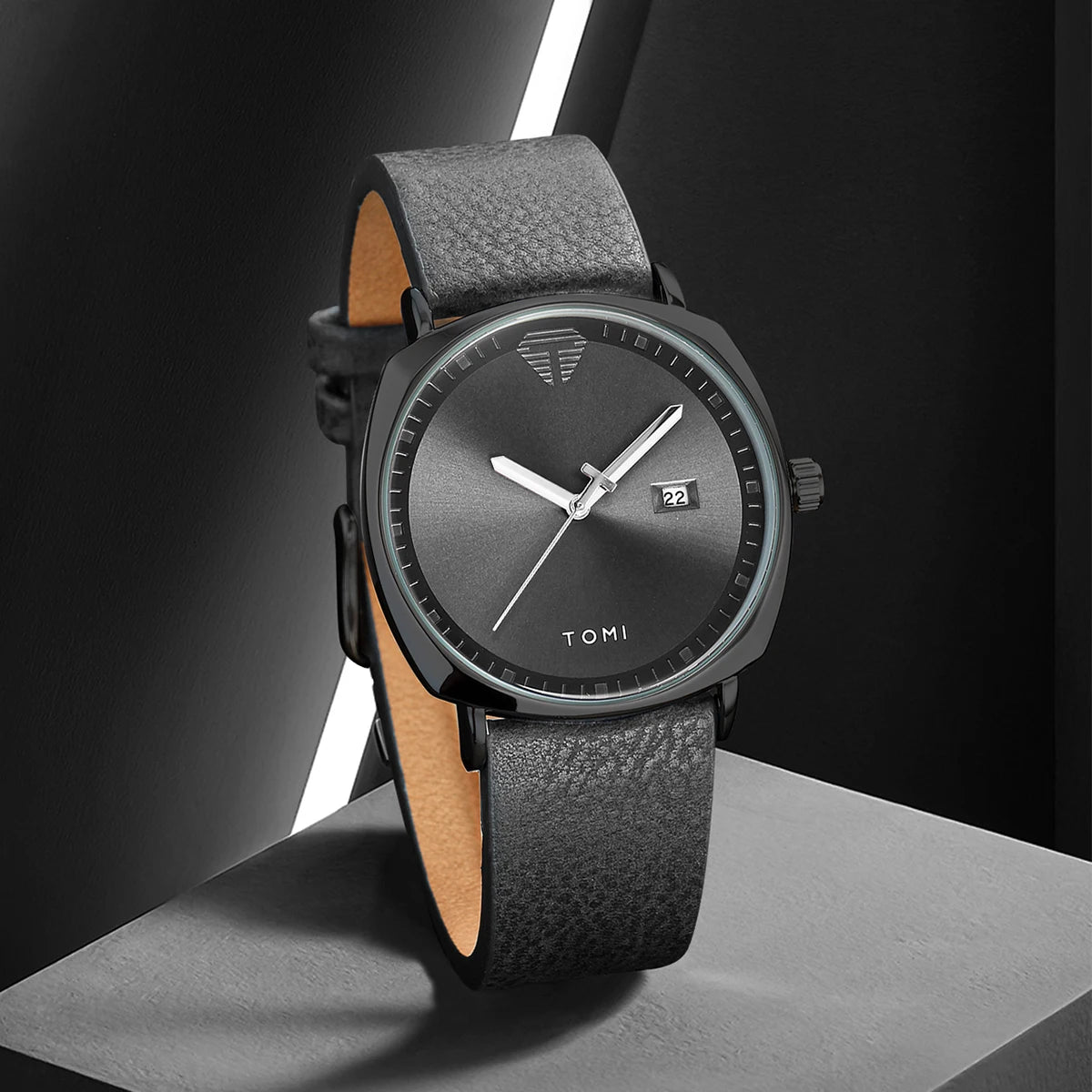 TOMI Men's Watch Minimalist Fashion Sports Watch Calendar Leather Casual Quartz Watch - Back