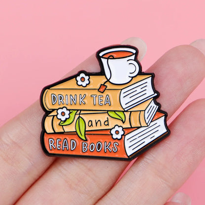 Book Lover Enamel Pin Cute Reading Themed Brooch "Just One More Chapter" Lapel Pins for Backpacks Bookworm Gift