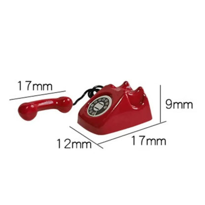 Retro Mini Fixed Telephone 1:12 Dollhouse Miniature Simulation Mini Phone Model Home Furniture Decor Children Pretend Play To
