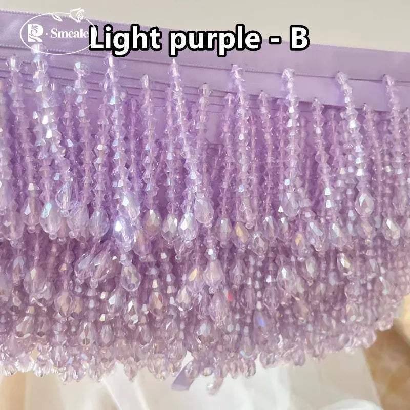 Lace Trim Beaded 2 Yards, Crystal Tassels, 5.5 Cm Wide, Vintage Lace Accent for Sewing, Scrapbooking - Purple -B / 1Yard