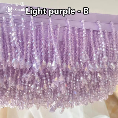 Lace Trim Beaded 2 Yards, Crystal Tassels, 5.5 Cm Wide, Vintage Lace Accent for Sewing, Scrapbooking - Purple -B / 1Yard