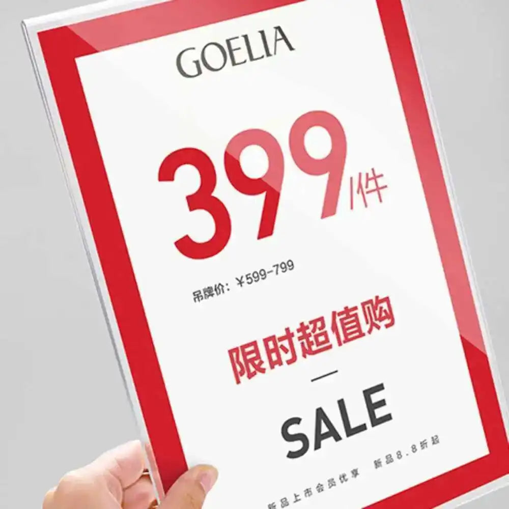 Clothing Store A4 Banner Stand Advertising Display Poster Desktop Placement Acrylic Frame