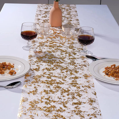 Sparkle Metallic Table Runners Gold Silver Thin Table Runner Glitter Sequin Metallic Foil Mesh Roll Birthday Party Decor Wedd