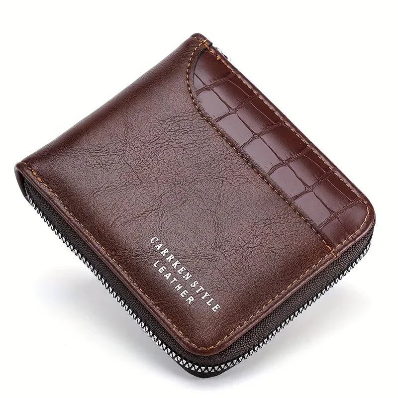 Leather Men’s Wallet Luxury Mens Purse Male Zipper Card Holders with Coin Pocket Rfid Wallets Gifts for Men Money Bag - Brown