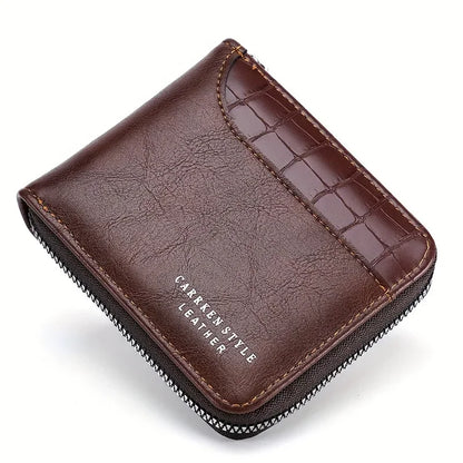 Leather Men’s Wallet Luxury Mens Purse Male Zipper Card Holders with Coin Pocket Rfid Wallets Gifts for Men Money Bag - Brown
