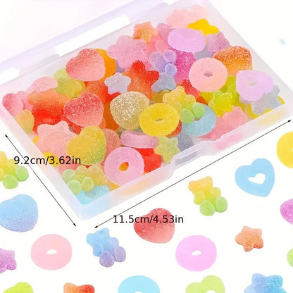 50 pcs Assorted Candy Charms - Soft Jelly Sugar Resin Flatback Beads for DIY Crafts, Phone Cases, and Nail Art - soft candy s