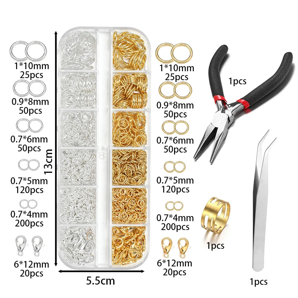 930pcs/Box Jewelry Findings Kits Open Jump Rings Lobster Clasps Hooks Pliers Tweezers for DIY Bracelet Necklace Jewelry Makin