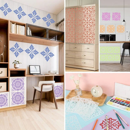 16Pcs/Set Mandala Stencils,15cm Mandala Dot Painting Stencils for DIY Home Decoration Drawing Scrapbook Embossing Album Templ