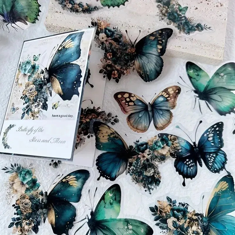 30pcs/Pack Vintage Butterfly PET Stickers DIY Decorative Junk Journal Stickers For Scrapbook Label Diary Album Planner - C