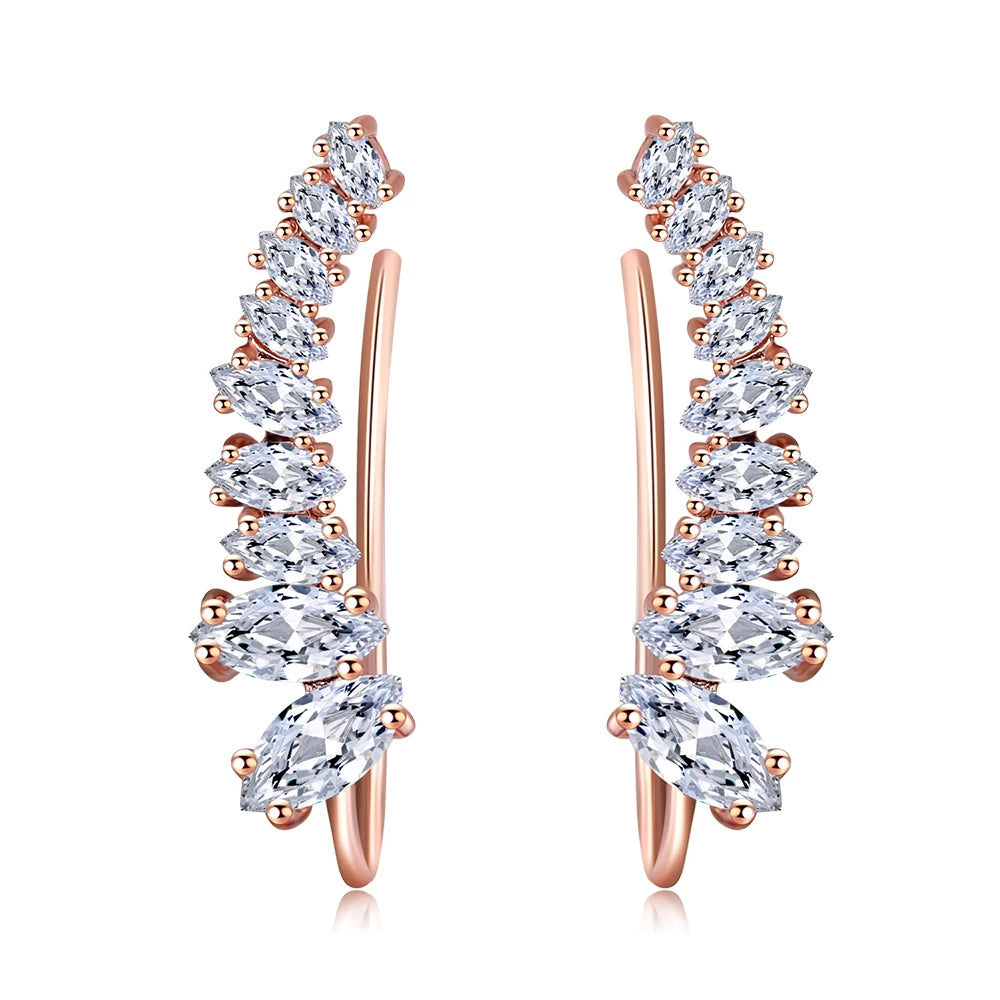 Angle Wing Ear Cuff Climbing Earrings for Women Shiny Zirconia Rose Gold Color Crystal Ear Accessories Female Gift Jewelry E7